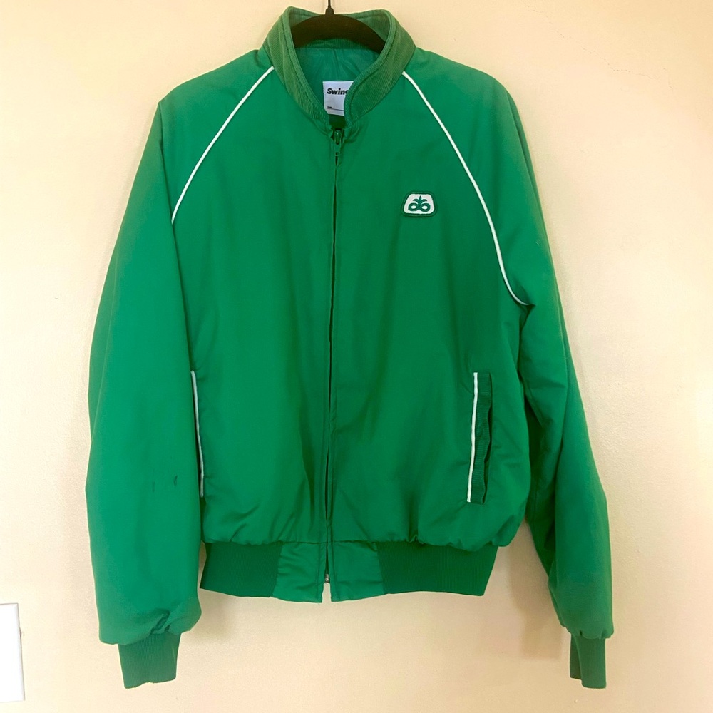 80s Curduroy Collar Green Retro Vintage Swingster Athletic Track Jacket - Picture 2 of 8